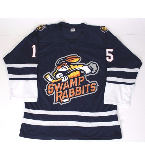 Custom ECHL Greenville Swamp Rabbits 15 Hockey Jersey Blue